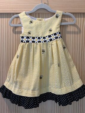 Emily Rose Yellow Bee Embroidered Sundress with Black Daisy Trim